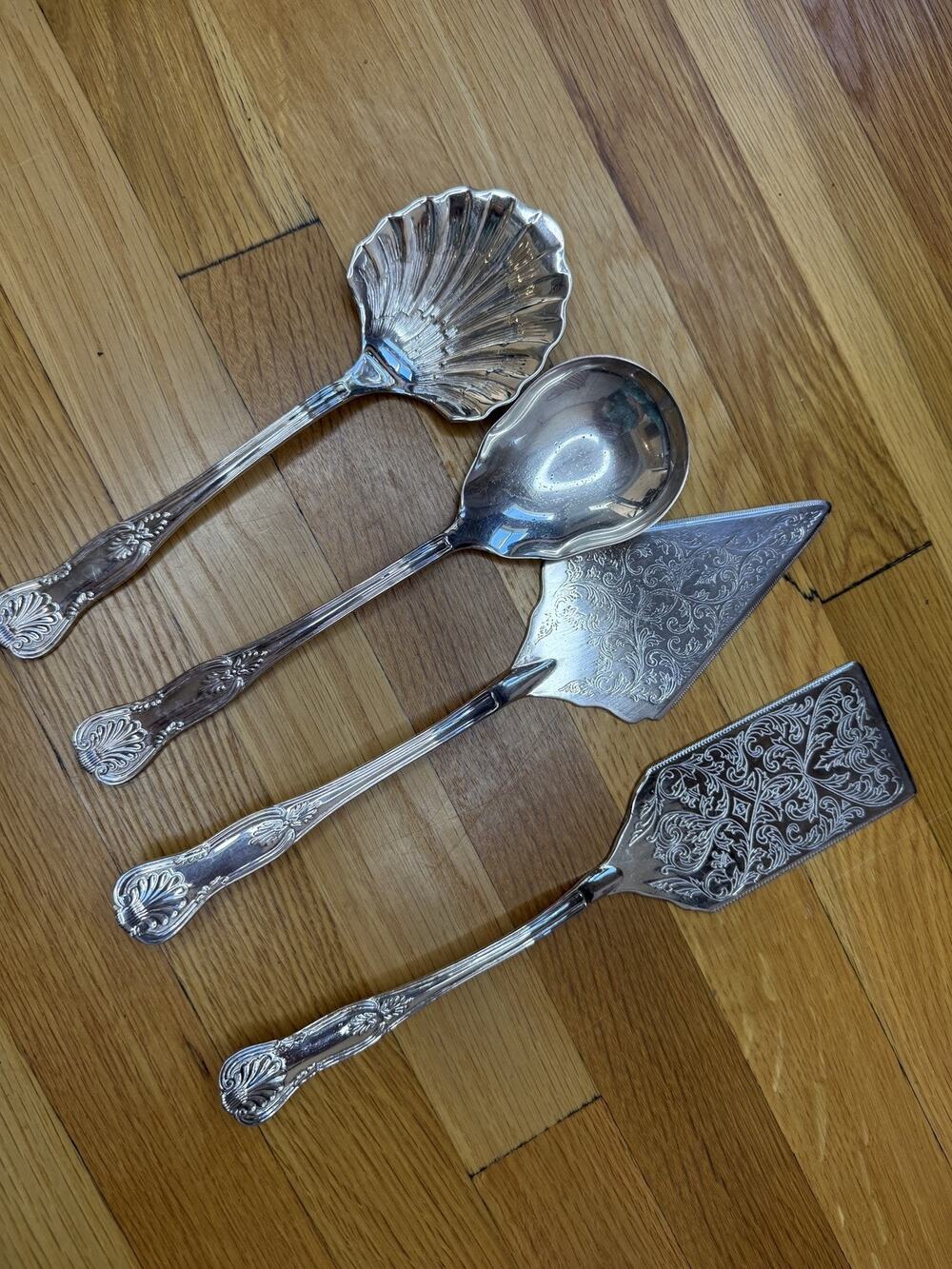 Sheffield Kings Pattern Silverplate Serving Set 4 Pc Cake Pie Server Old Money